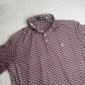 RLX men's aop cars gold polo stretch preppy performance gold embroidered xl